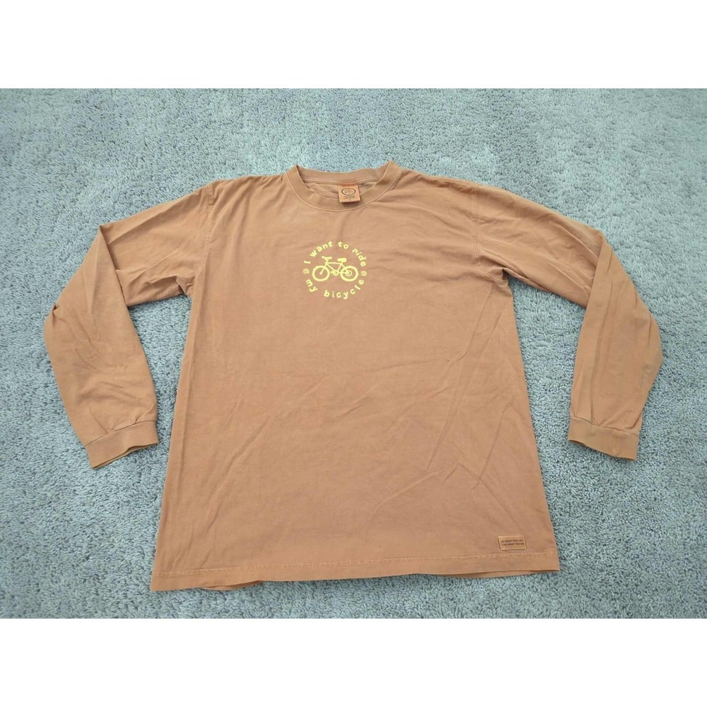 Life Is Good T Shirt Mens L Long Sleeve "I Want to Ride My Bicycle" Cycling